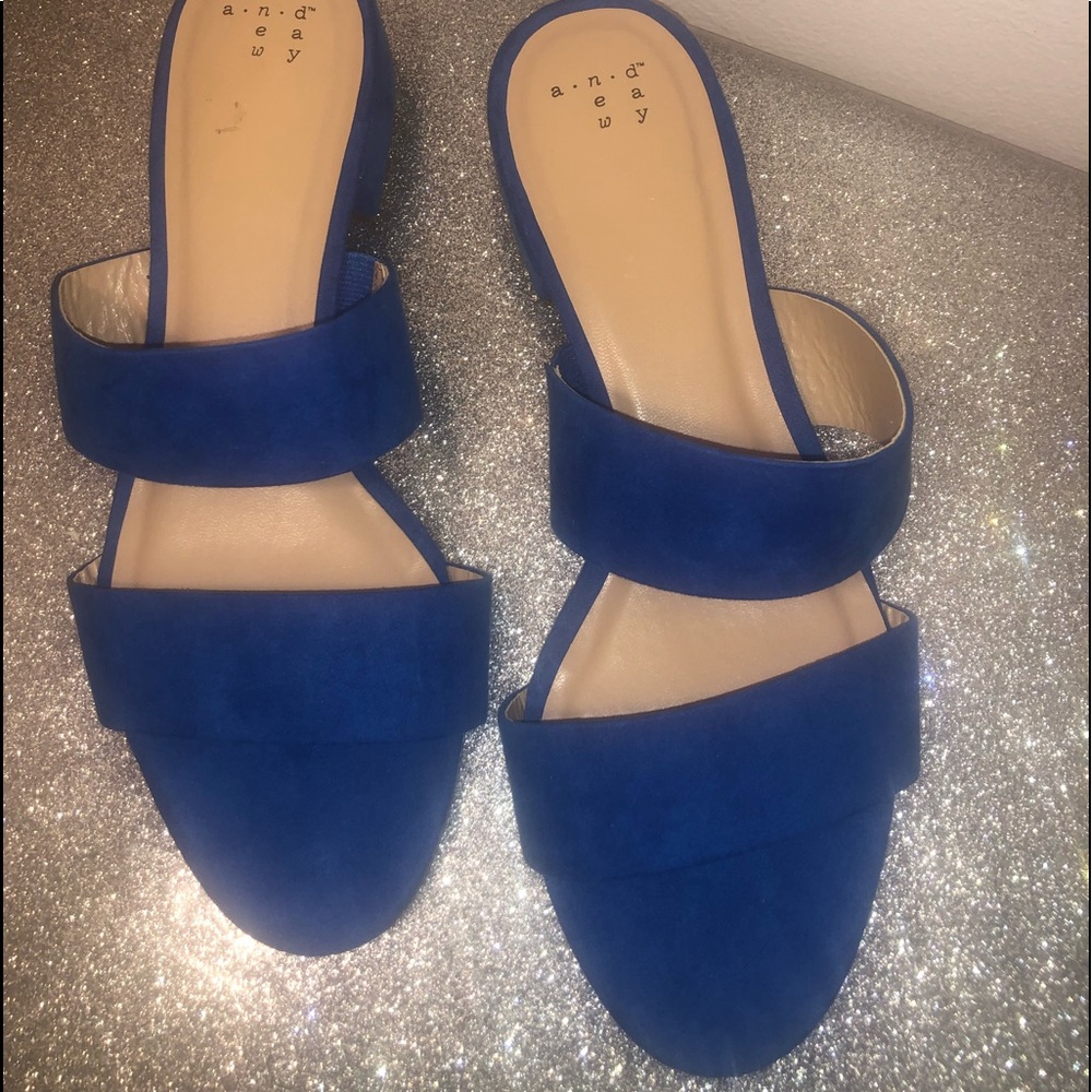 Blue wedge sandals